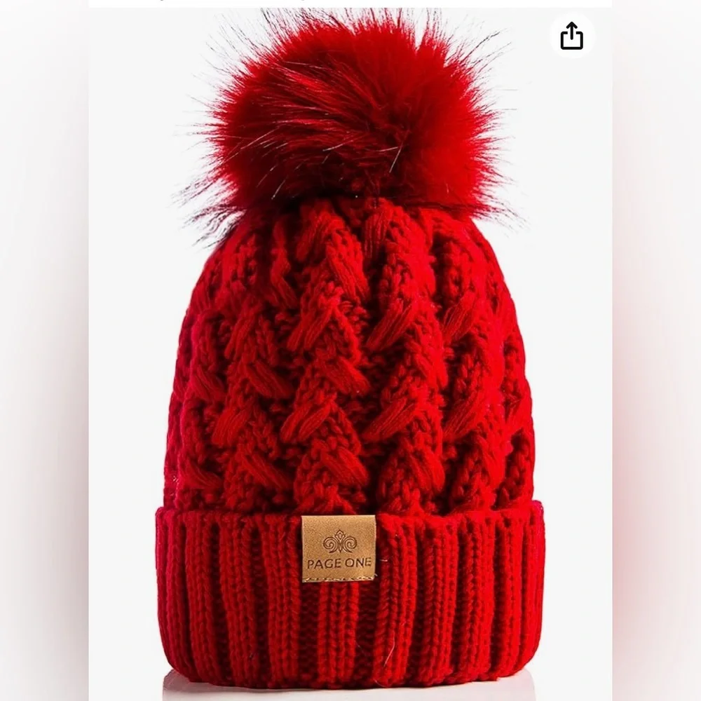 PAGE  Winter Ribbed Beanie Crossed Cap Chunky Cable Knit Pompom Soft Warm Hat - Picture 4 of 10